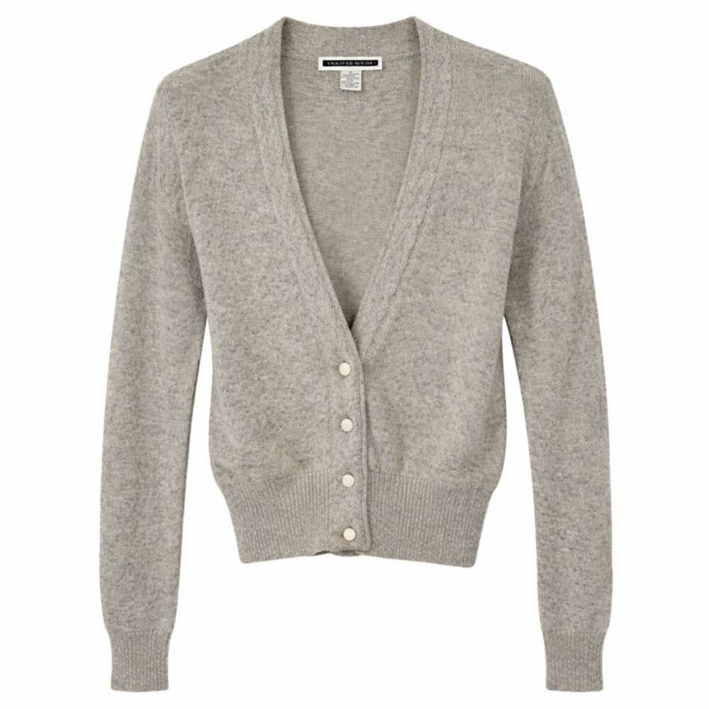 Jennifer Moore Cardigan Womens Size Medium Gray Lambswool Blend Academia Office